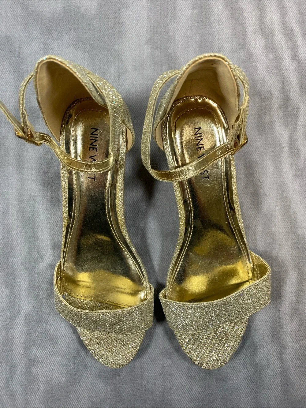 Nine West Gold Glitter Open-Toe Ankle Strap Sandals